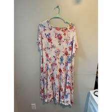 Woman Within Floral Rayon Short Sleeve Dress White Pink Blue 1X Petite 22/24