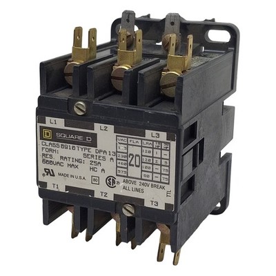Square D 8190DPA13V02 Contactor, 3-Pole NO, 20A 600VAC, 110/120VAC Coil