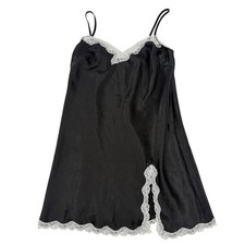 Victoria's Secret Satin Chemise Nightie Women S Black Lace Slip Mini Dress