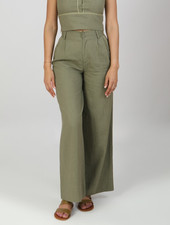 Damen Sommer-Leinenhose-Schlupfhose -High Waist -weitem Bein -Zweiteiler -Grün