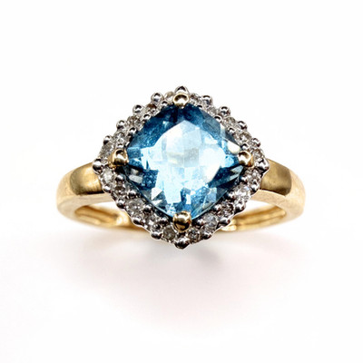Cluster-Ring 9 kt Gold Blautopas & Moissanit gepunzt Größe K 1/2