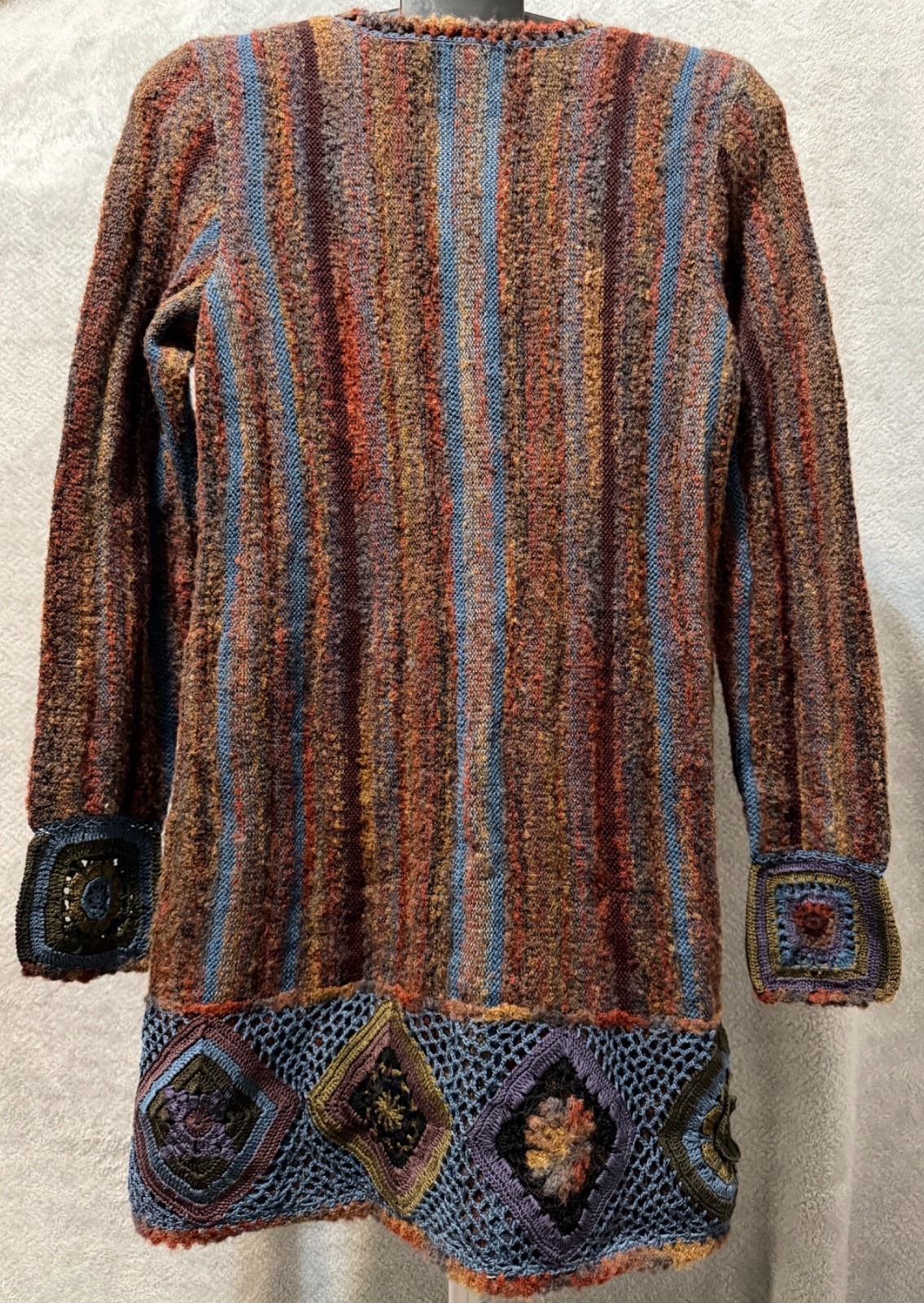 Peruvian Connection Stripe Button Long Crochet Sw… - image 3