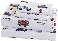 Sheet Set for Kids Heroes Fire Fighter Fire Trucks Police Car Ambulance Queen