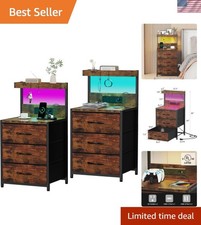 Nightstands Set of 2, End Table with LED Light and Charging Station Type C, 3...