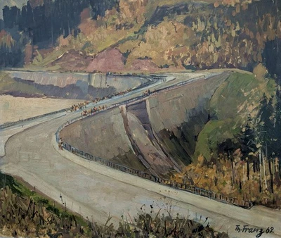 Franz, Theo (1905 Augsburg - 1993 Zempin) "Talsperre Pöhl bei Plauen", 1962 !!! - Bild 1 von 4