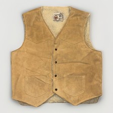Vintage The Leather Shop Vest Mens L Tan Suede Sherpa Lined Sears Made in USA