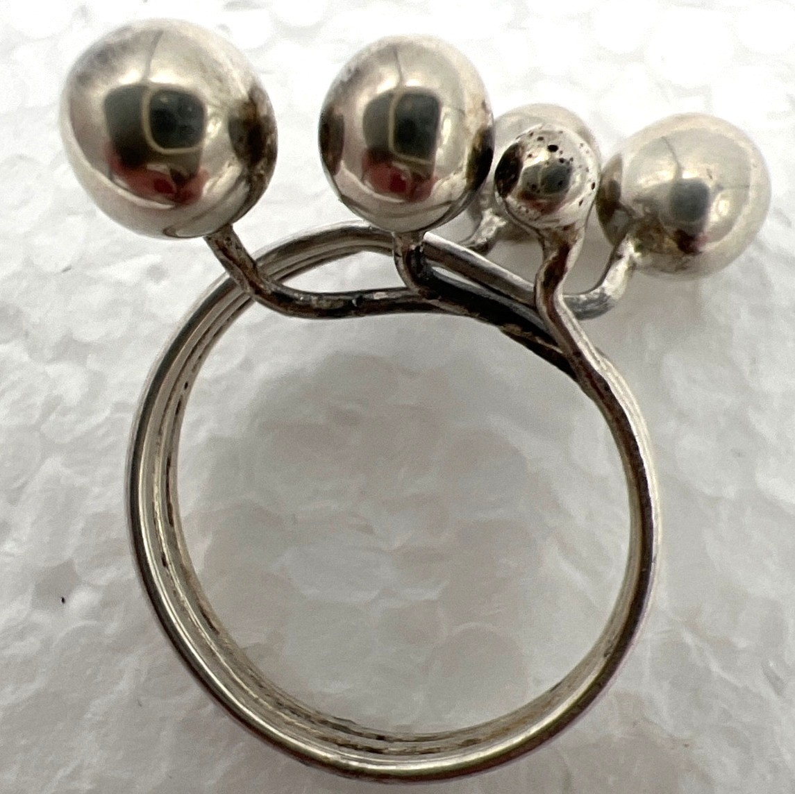 Sterling Silver Ring Cluster Ball Size 7 Adjustab… - image 8