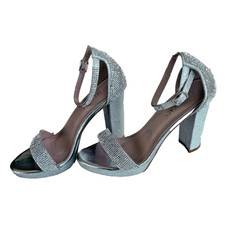 Delicacy Strappy Rhinestone Pump Heels Womens Silver Size 6 Metallic