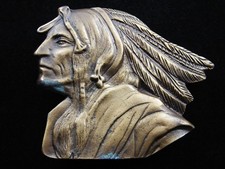 RG03146 NOS VINTAGE 1970s CUT-OUT  INDIAN CHIEF  ARTWORK BELT BUCKLE