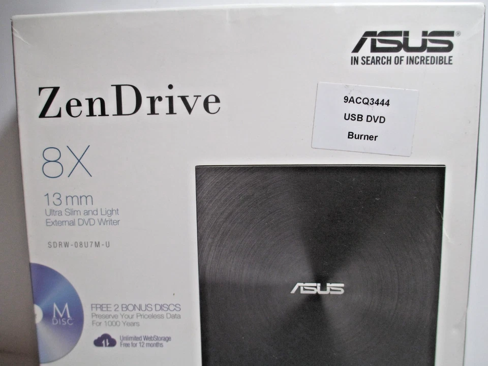 Grabadora de DVD externa ultra delgada y ligera Asus ZenDrive 8X 13 mm SDRW-08U7M-U Foto 3 de 4