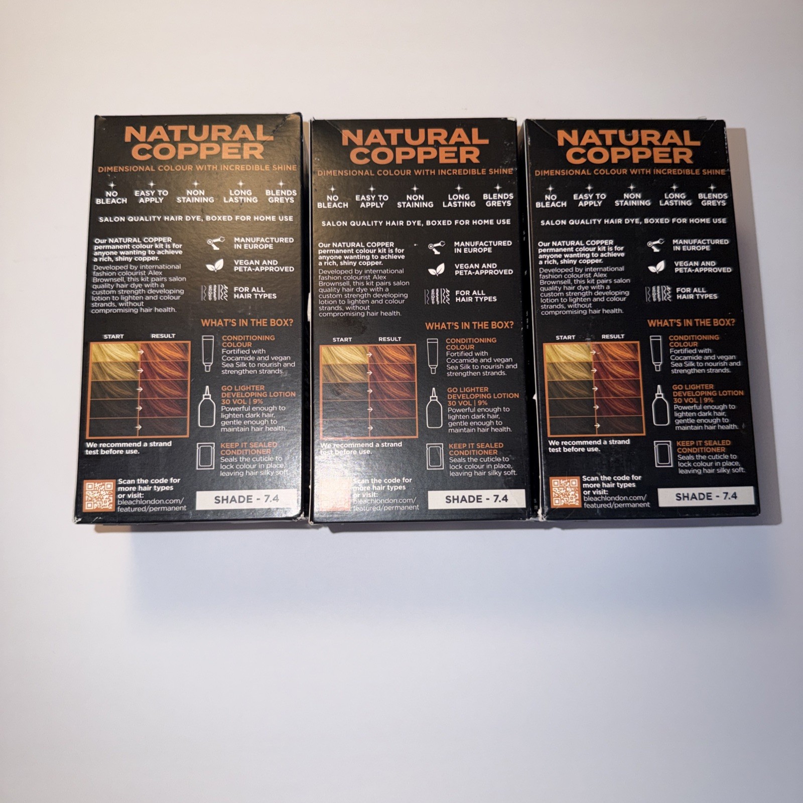 3 Boxes Natural Copper Permanent Vegan Hair Dye - No Bleach
