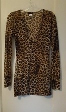 Playboy Leopard Bodycom Dress L/S, Deep V, Sheer, Sexy Small, READ