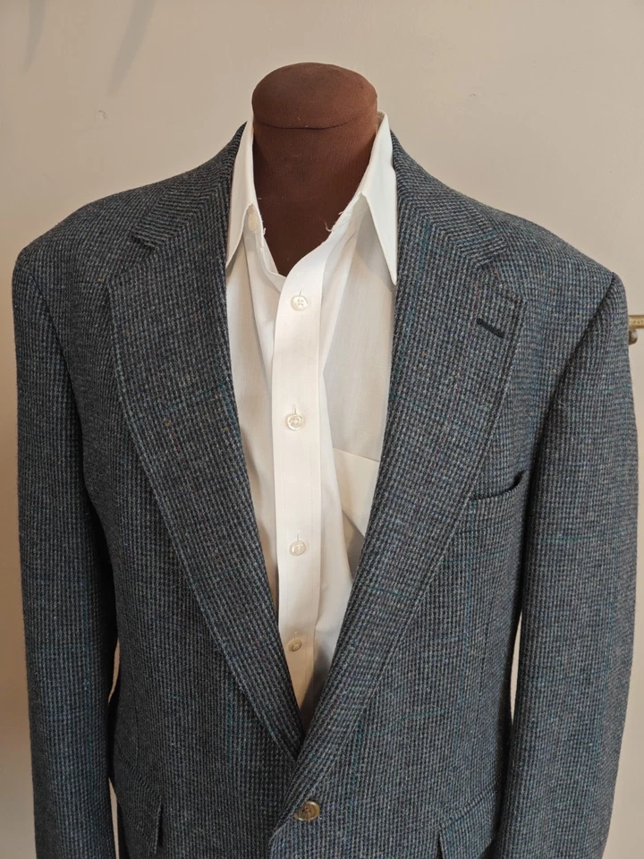 🇺🇲 Abrigo deportivo de colección Evan Picone para hombre 44L lana a cuadros pizarra 2 botones hecho en EE. UU. Foto 2 de 4