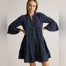 Quince Women’s 100% Organic Cotton Gauze Long Sleeve Tiered Mini Dress XL