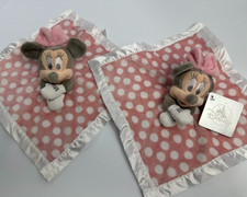 Disney Parks Minnie Mouse Pink Polka Dot Satin Plush Baby Security Blanket Lot 2