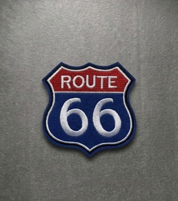 Route 66  Aufnäher Aufbügler Blau 8,7x8,6cm Biker Kutte Motorrad Bügelbild Patch