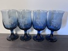 Pfaltzgraff Yorktown Blue Footed Wine Water Glasses Goblets 5.5 Inch Set of 4