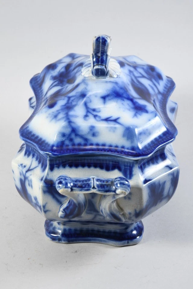 C30L05- Alte Villeroy & Boch Fasan Keramik Terrine mit blauem Umdruck um 1890 - Bild 4 von 4