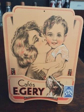 Grand carton publicitaire vintage années 1930 Cafés E. Gery, affiche ancienne ra