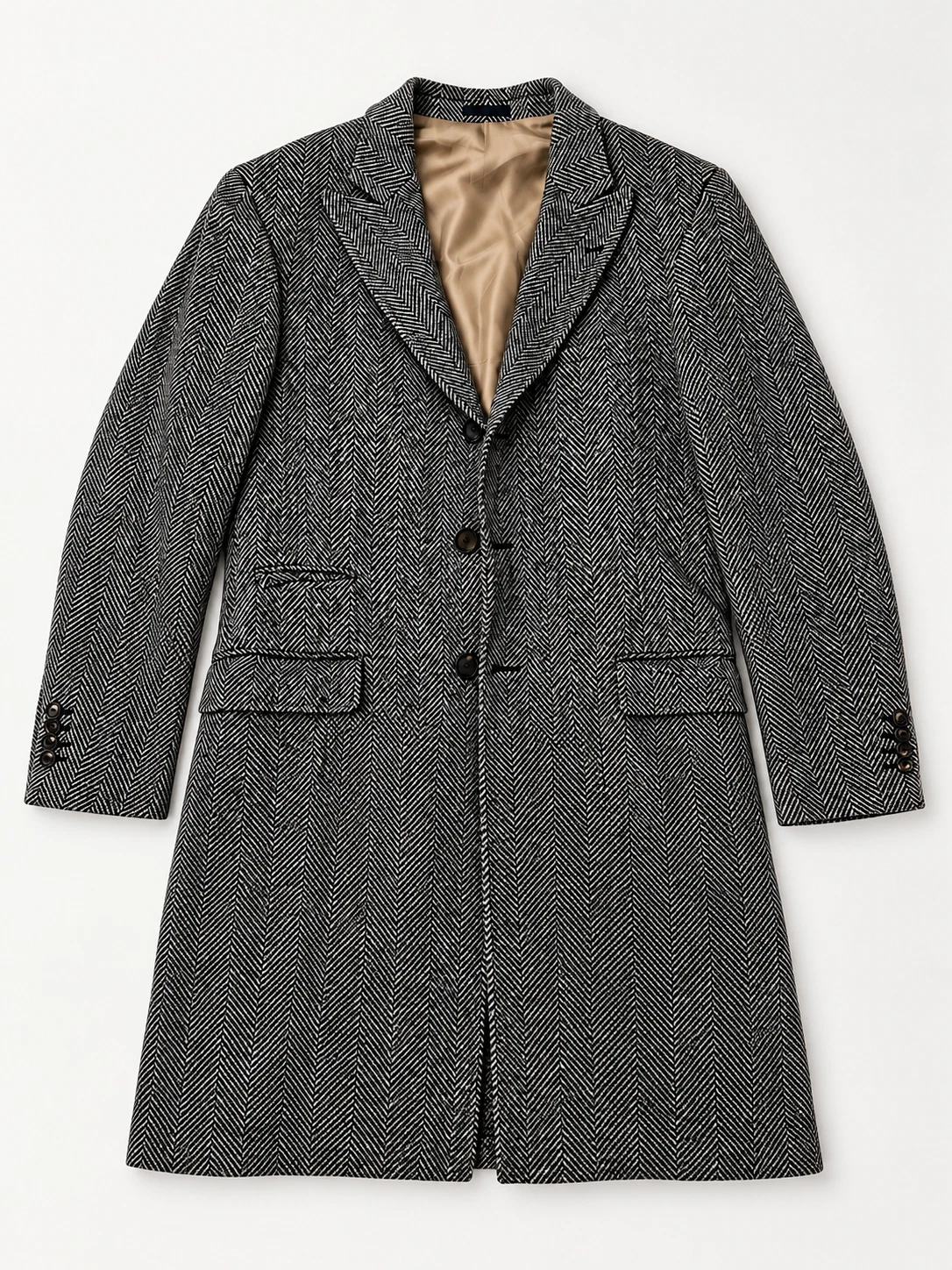 Brunello Cucinelli 100% Cashmere Herringbone Overcoat Men's 52 IT Gray image 1