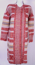 ST.JOHN Women's Knit Tweed Pink Orange Mohair Topper Long Jacket Sz S