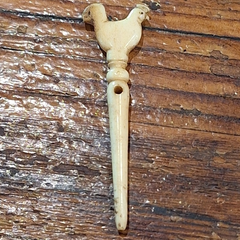 Antique Folk Art Carved Rooster Hen Figure Pierced Tool – Fid Bodkin Chatelaine 