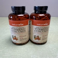 2x Naturewise Organic Turmeric Curcumin Capsules - 180 Count 2250 Mg Exp 2/2028