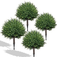 4 Pcs 25.6'' Artificial Cedar Topiary Ball Trees with Ground Spike UV Resistant
