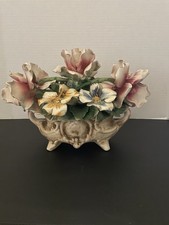 Vintage Capodimonte Italy Porcelain Floral Centerpiece Roses Large Hand Painted