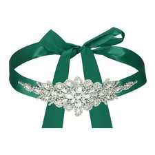 Bridal Belt 4cm Wide Sparkly Crystal Rhinestone Wedding Dress Belt Forest Green