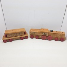 Homemade Wooden Toy Train Locomotive Engine w/1 Cars