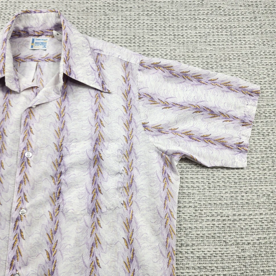 Vintage Towncraft Shirt Mens Medium Purple White Leaf Print Button Up 70s Rare Foto 2 de 4