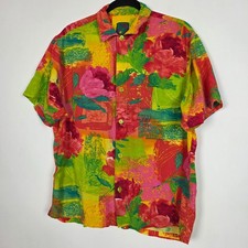 Vintage Jams World Rose Fusion Hawaiian Mens Medium Short Sleeve Button Shirt