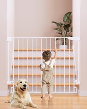 34" Extra Tall No Bottom Bar Baby Gate for Stairs, Wall Mounted Dog Gate Indo...