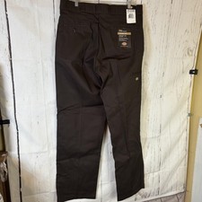 Dickies Twill Work Pants Mens 36x34 Brown Loose Fit Straight Leg Double Knee