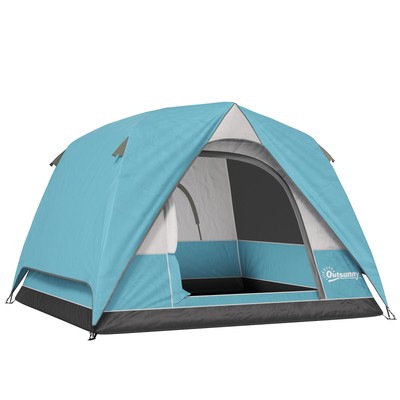 Outsunny 3-4 Personen Campingzelt, wasserdichtes Zelt, dunkelblau und hellblau