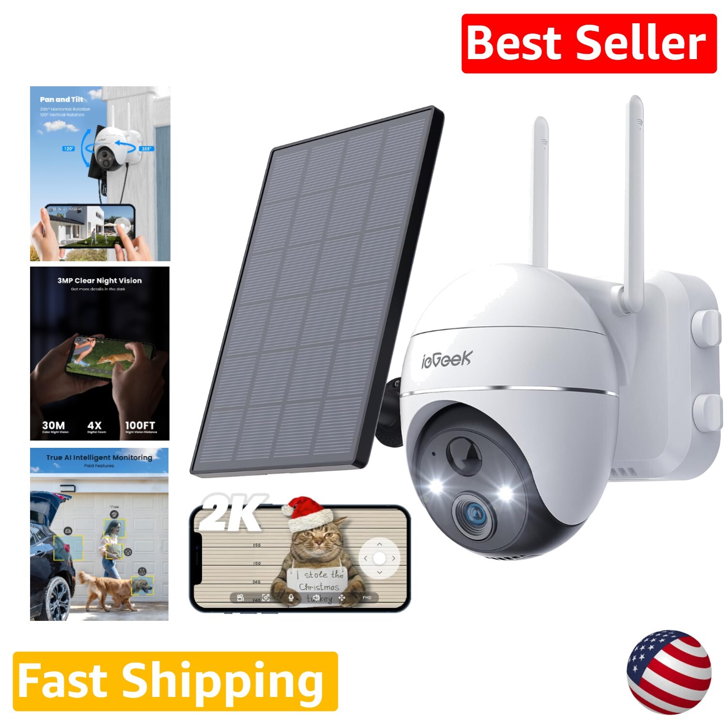 2K HD Wireless Solar-Powered Security Camera with Full-Color Night Vision, Motion Detection, and Weatherproof Design for 24/7 Outdoor Surveillance