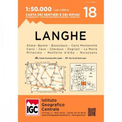Italy Piedmont Langhe walking hiking map 18 1:50K Grande Traversata delle Langhe