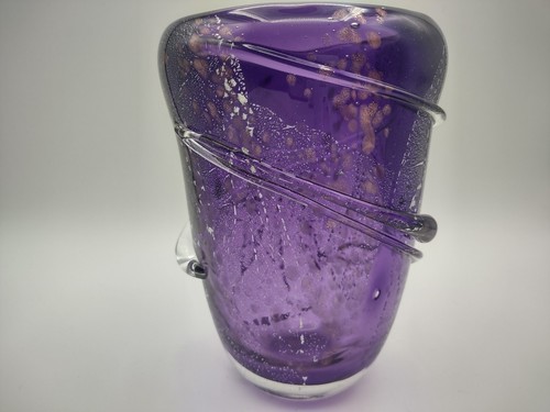 Amethyst Purple Spiral Handblown Glass Vase Signed