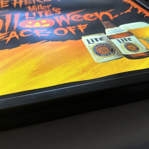 VINTAGE 1990's MILLER LITE BEER BE HERE FIR MILLERS LITE HALLOWEEN FACE OFF SIGN - Picture 3 of 11
