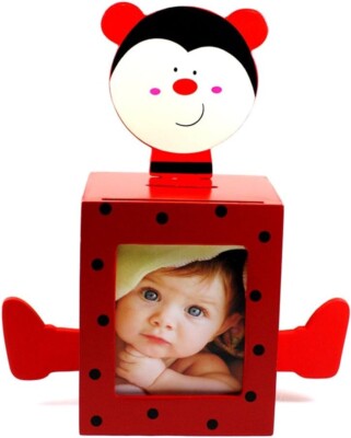 Puzzled Child / Baby Boy or Girl Bank with Picture Wood Frame Red Lady Bug