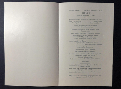 The Ahwahnee Yosemite National Park Dinner Menu 1948 - Picture 7 of 10