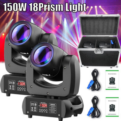 2X 150W Moving Head Light LED Beam 18Prism DMX DJ Party Stage Light & Flightcase