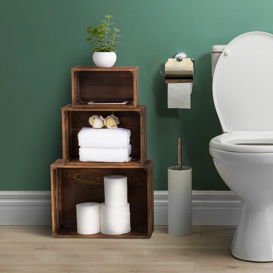 MyGift 16 x 12 Inch Nesting Rustic Brown Wood Storage & Accent Crates, Set of 3 - Image 3 of 4