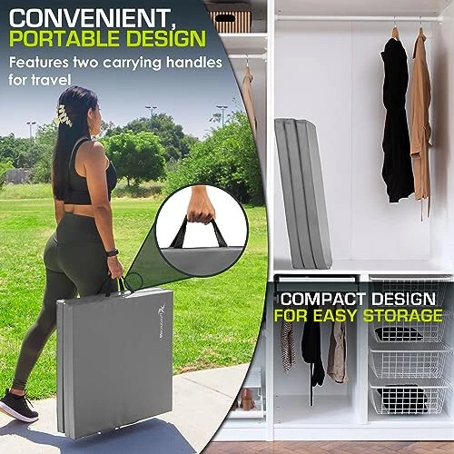 ProsourceFit Tri-Fold Folding Thick Exercise Mat 6’x2’ with Carrying Handles for - Image 4 of 4