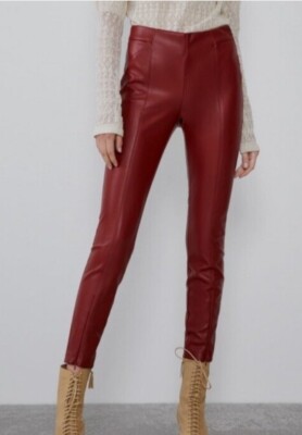 Zara Legging Red Size Medium Faux Leather High Rise Front