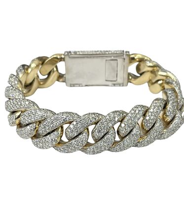 Mens Heavy Cuban Link Diamond Bracelet Yellow Gold 14kt - Main Image
