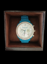 Michael Kors Runway Teal Wrist Watch Band Mother Of Pearl Face 6.75" W/ Box