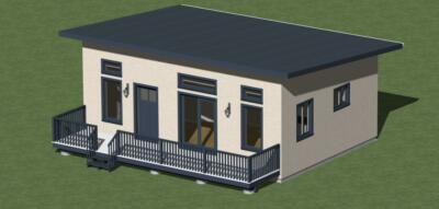 ADU Modern Style House Plans 560 square feet and open kitchen living area.