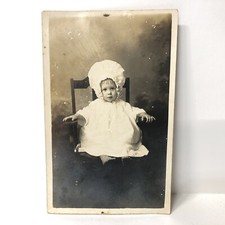Postcard RPPC Early 1900s Cute Little Girl Sitting White Dress No Shoes